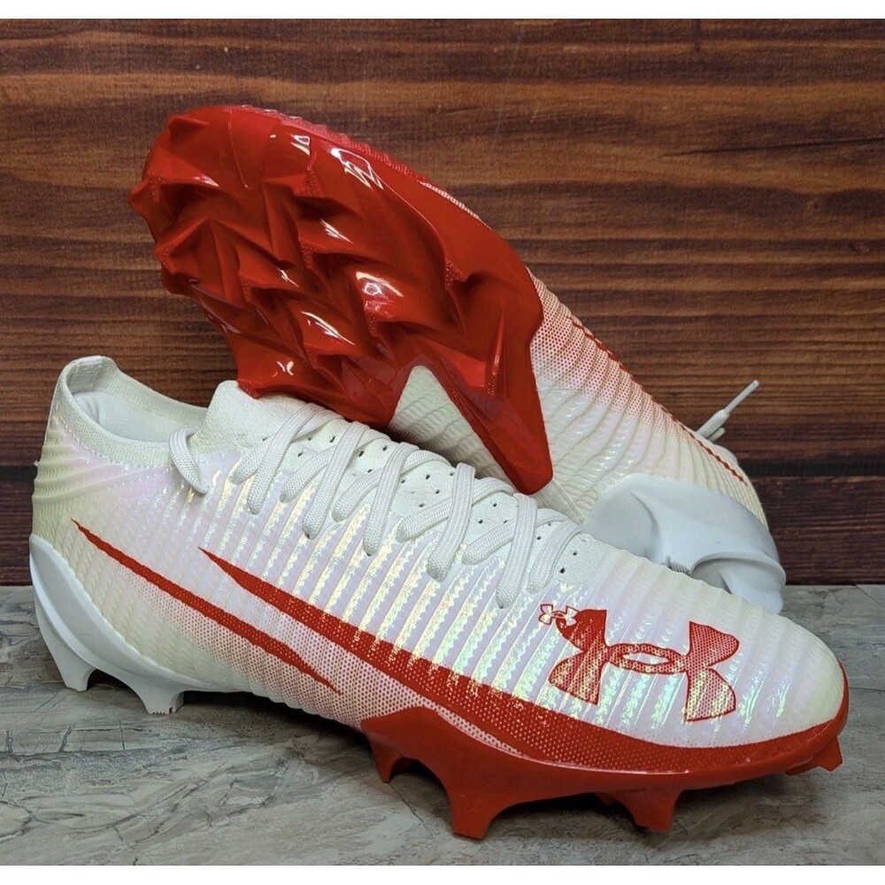 Mens Size 7.5 Under Armour UA Blur Pro White Red Football Cleats 3028220-101 New